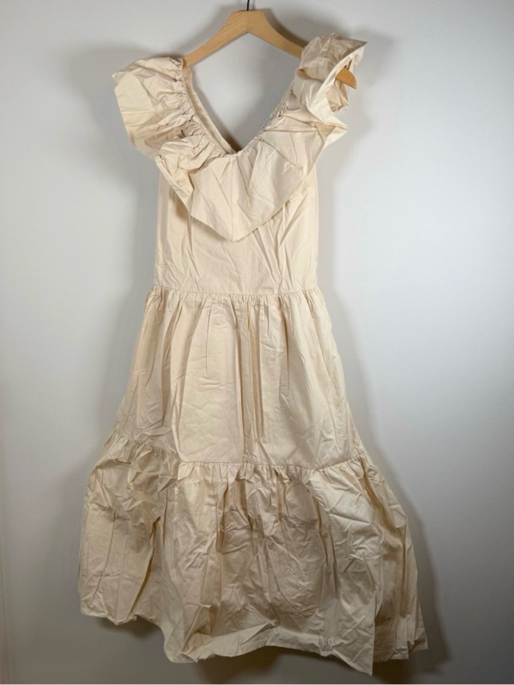 English Factory Midi Dress S Beige Ruffle Neck Sleeveless Cottagecore Girly NWT - Picture 4 of 4